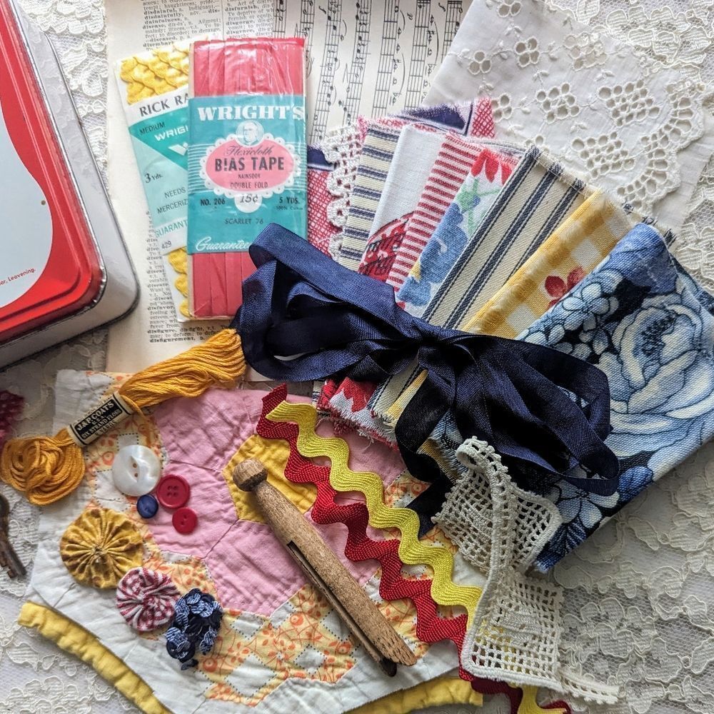 Vintage Sewing Tin of Goodies